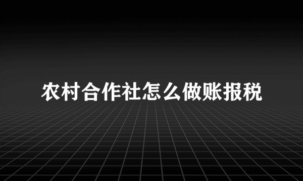 农村合作社怎么做账报税