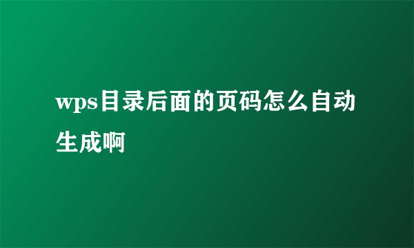 wps目录后面的页码怎么自动生成啊