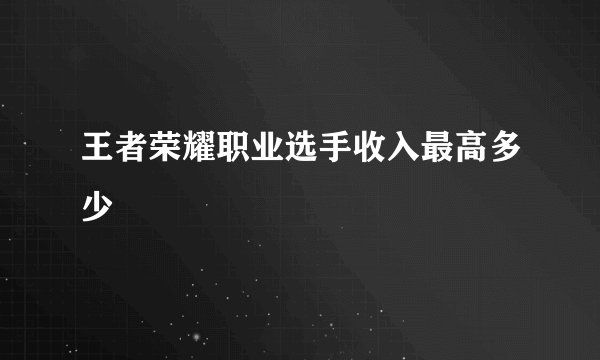 王者荣耀职业选手收入最高多少