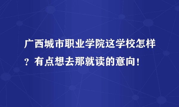 广西城市职业学院这学校怎样？有点想去那就读的意向！