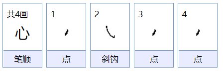 心笔顺笔画顺序表
