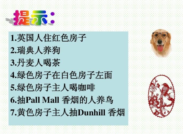 谁养鱼?___爱因斯坦在20世纪初出的这个题目