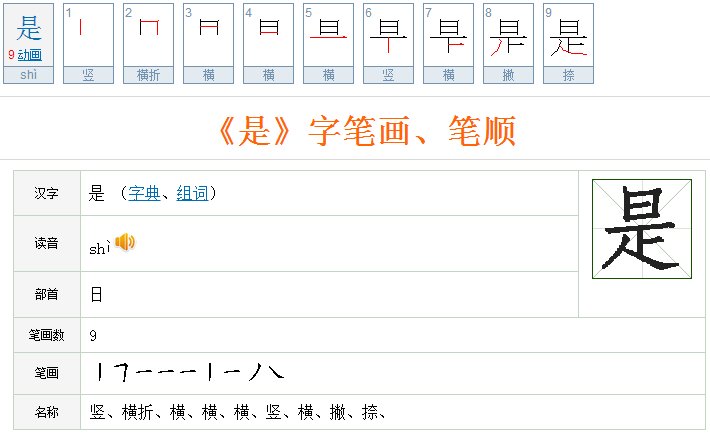 “是”的笔画顺序