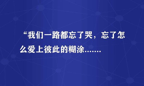 “我们一路都忘了哭，忘了怎么爱上彼此的糊涂....”是谁的歌？请问歌名是什么?