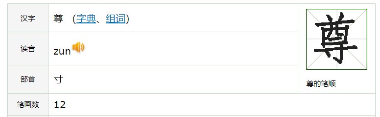 尊的笔画顺序
