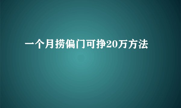一个月捞偏门可挣20万方法