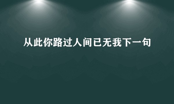 从此你路过人间已无我下一句
