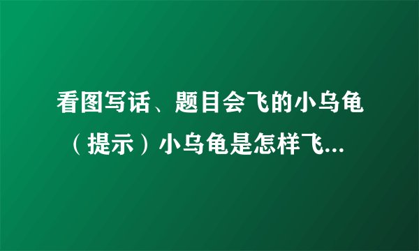 看图写话、题目会飞的小乌龟 （提示）小乌龟是怎样飞上天的？ 它飞天上看到了什么？心情怎样？