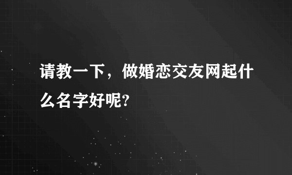 请教一下，做婚恋交友网起什么名字好呢?