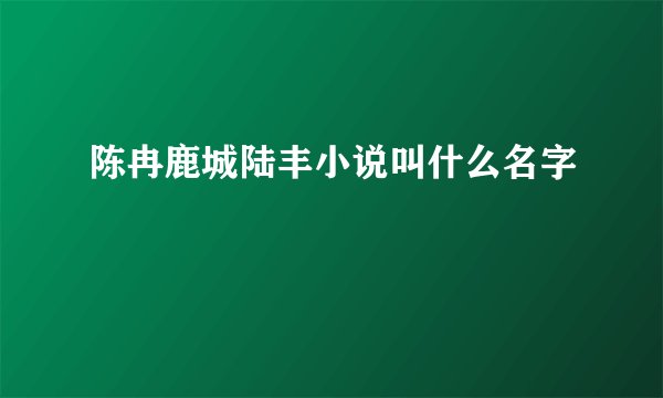 陈冉鹿城陆丰小说叫什么名字