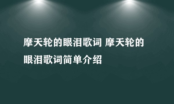 摩天轮的眼泪歌词 摩天轮的眼泪歌词简单介绍