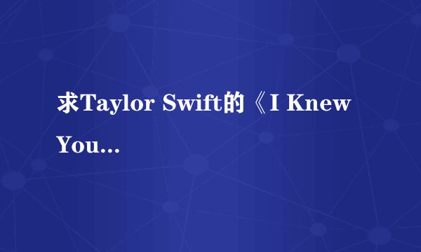 求Taylor Swift的《I Knew You Were Trouble》的中文歌词