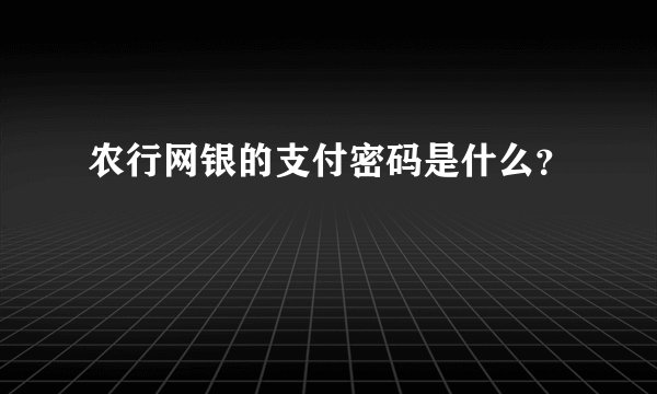农行网银的支付密码是什么？