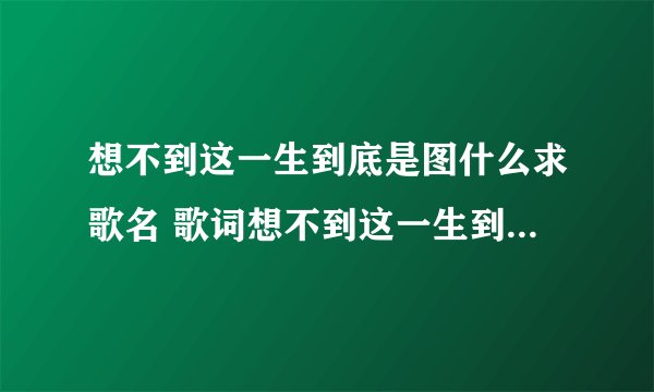 想不到这一生到底是图什么求歌名 歌词想不到这一生到底是图什么是哪首歌