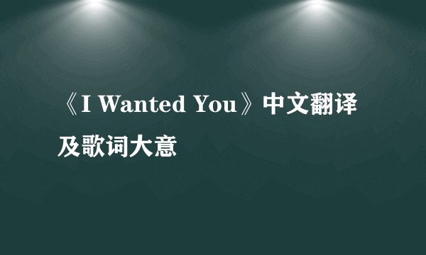 《I Wanted You》中文翻译及歌词大意