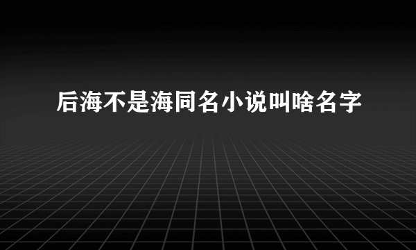 后海不是海同名小说叫啥名字