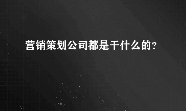 营销策划公司都是干什么的？