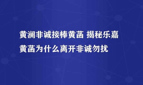 黄澜非诚接棒黄菡 揭秘乐嘉黄菡为什么离开非诚勿扰