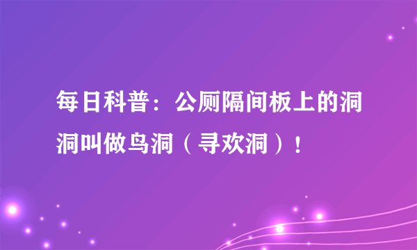 每日科普：公厕隔间板上的洞洞叫做鸟洞（寻欢洞）！