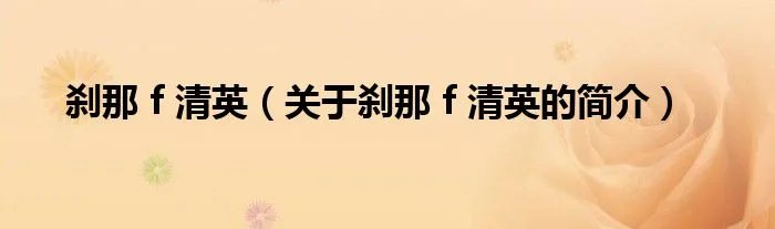 刹那 f 清英（关于刹那 f 清英的简介）