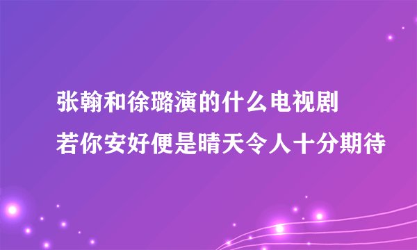 张翰和徐璐演的什么电视剧 若你安好便是晴天令人十分期待