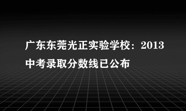 广东东莞光正实验学校：2013中考录取分数线已公布