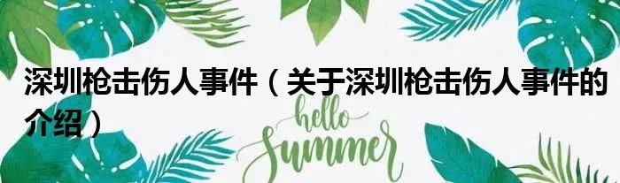 深圳枪击伤人事件（关于深圳枪击伤人事件的介绍）