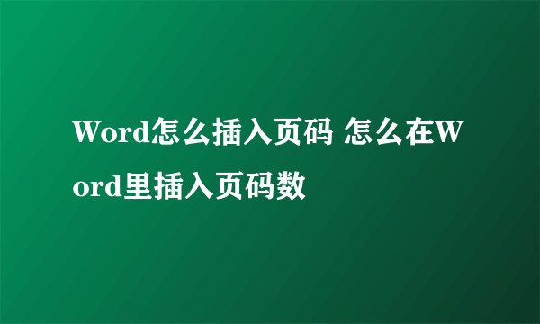 Word怎么插入页码 怎么在Word里插入页码数