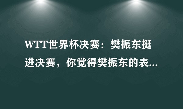 WTT世界杯决赛：樊振东挺进决赛，你觉得樊振东的表现怎么样？