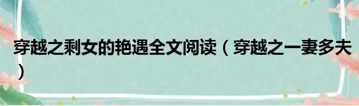 穿越之剩女的艳遇全文阅读（穿越之一妻多夫）