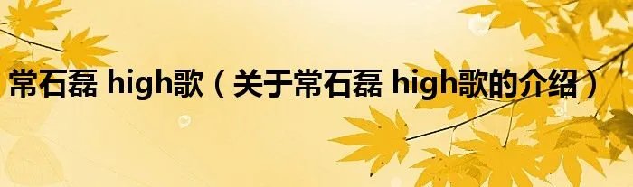 常石磊 high歌（关于常石磊 high歌的介绍）
