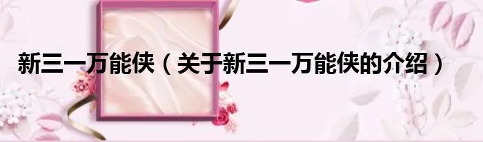 新三一万能侠（关于新三一万能侠的介绍）