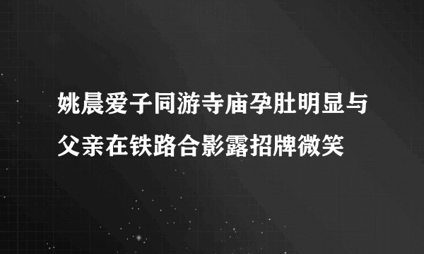 姚晨爱子同游寺庙孕肚明显与父亲在铁路合影露招牌微笑
