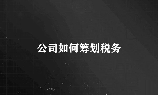 公司如何筹划税务