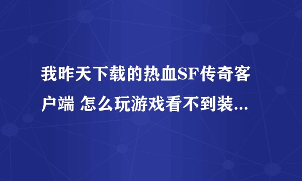 我昨天下载的热血SF传奇客户端 怎么玩游戏看不到装备和药啊~！ 是不是少什么补丁 谁有 网址给我发个谢谢