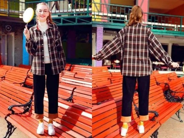 复古格子衬衣式外套怎么搭配？