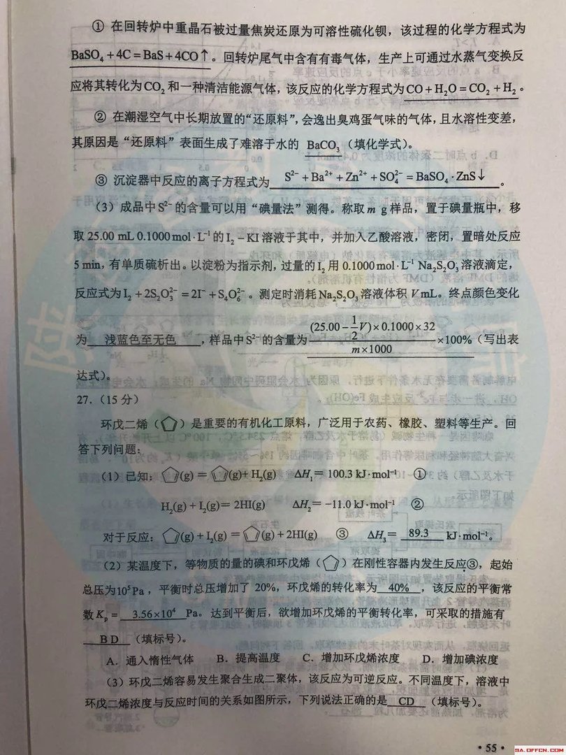 2019年陕西高考理科综合科目试题及参考答案