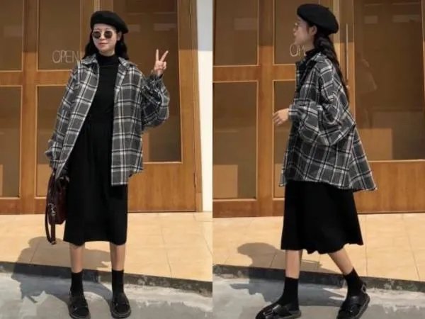 复古格子衬衣式外套怎么搭配？