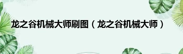 龙之谷机械大师刷图（龙之谷机械大师）