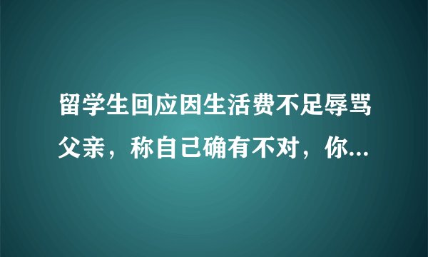 留学生回应因生活费不足辱骂父亲，称自己确有不对，你如何看待此事？