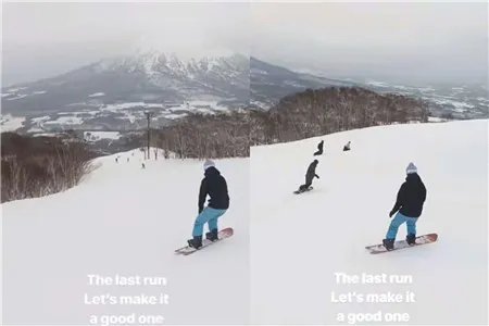 偶遇梁朝伟刘嘉玲 微博晒滑雪视频超有范