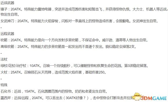 饥荒熔炉模式资料整理 人物装备怪物介绍