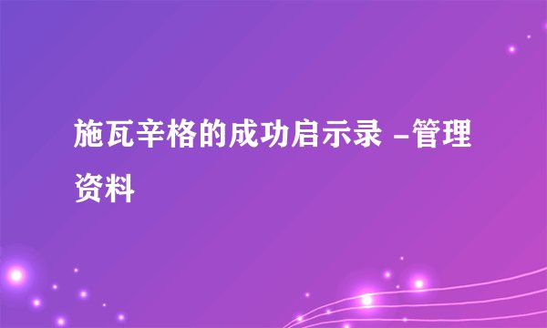 施瓦辛格的成功启示录 -管理资料