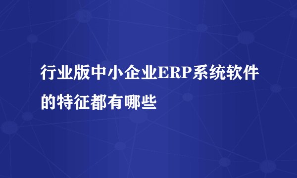 行业版中小企业ERP系统软件的特征都有哪些