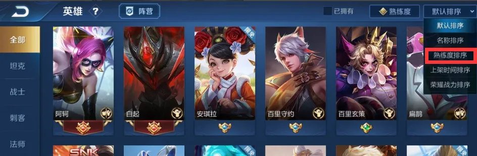 王者荣耀怎么看英雄熟练度