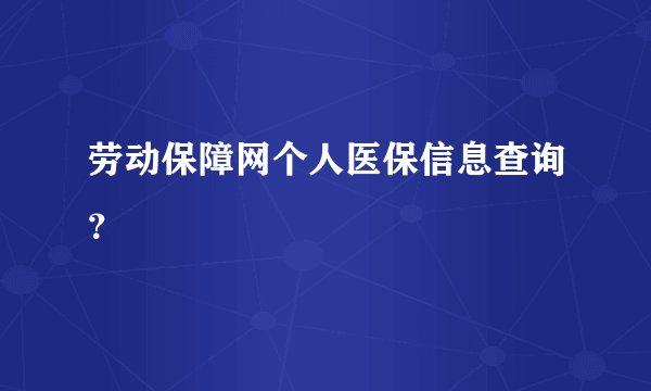 劳动保障网个人医保信息查询？