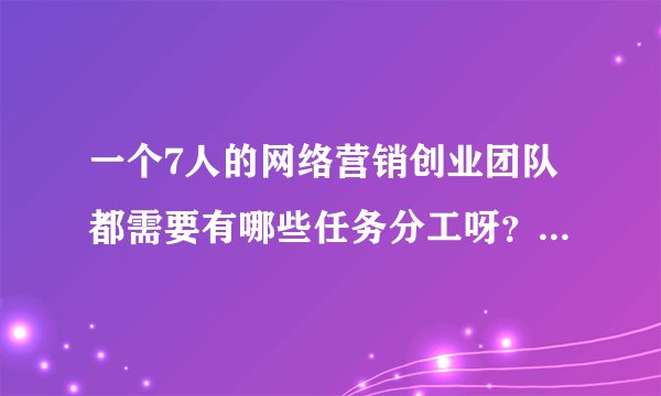 一个7人的网络营销创业团队都需要有哪些任务分工呀？越具体越好，比如策划，编辑，美工，营销，还有哪些