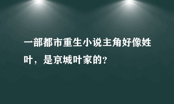 一部都市重生小说主角好像姓叶，是京城叶家的？