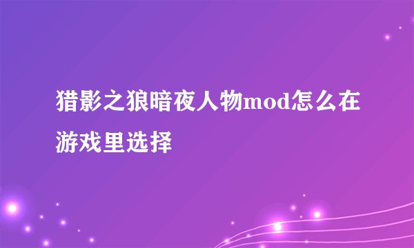 猎影之狼暗夜人物mod怎么在游戏里选择