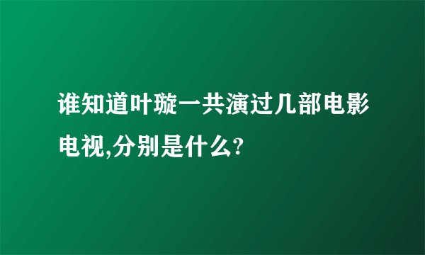 谁知道叶璇一共演过几部电影电视,分别是什么?